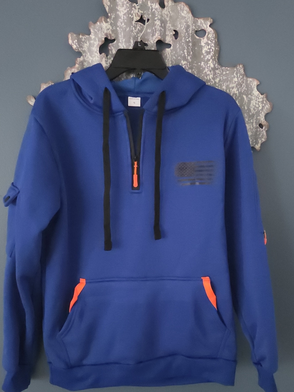 Men's Blue Hooded Pullover with Contrast Accents